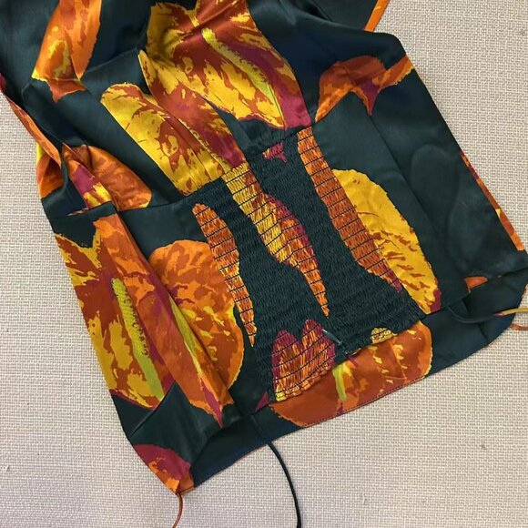 NWT Reformation Frankie Silk Maxi Dress Sz0/4/6 Daiquiri Orange Forest Green - Picture 9 of 12